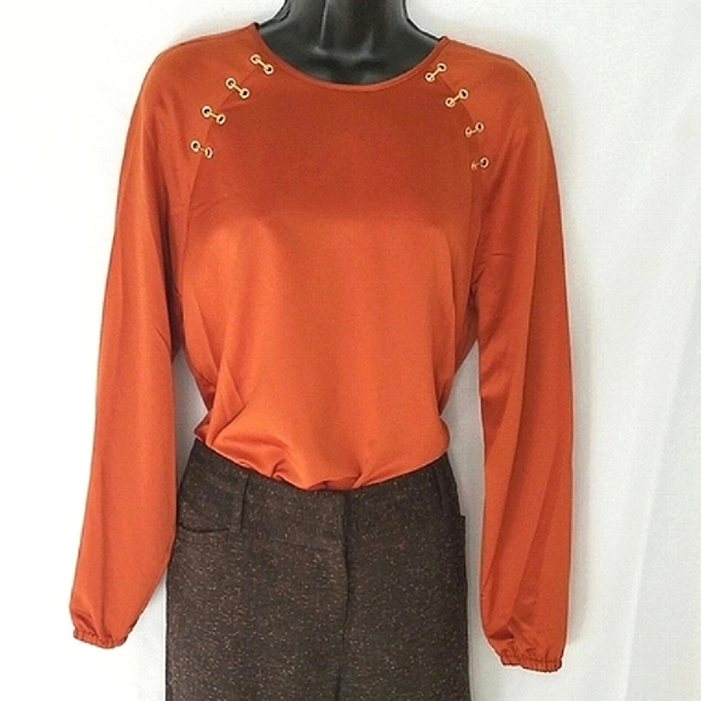 Michael Kors Shoulder Gold Stitch Lace Up Raglan Blouse
